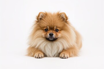 Small crimson canine resting on a pale surface