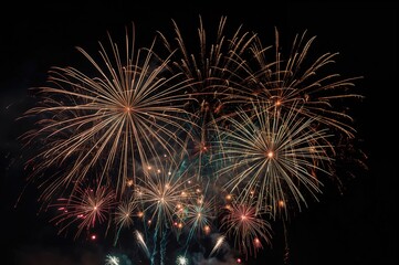Summer night fireworks celebration with vibrant lights and festive atmosphere