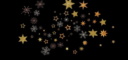 Beautiful festive background with golden stars and snowflakes. Perfect for holiday designs, cards, and more.