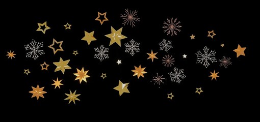 Beautiful festive background with gold stars and snowflakes. Perfect for Christmas, New Year, and winter holidays.