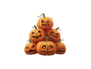 Halloween Pumpkin Pile with Scary and Funny Faces isolated on transparent White background png