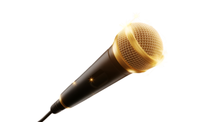 Golden microphone isolated on transparent background, representing voice and communication