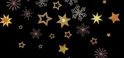 Beautiful festive background with golden stars and snowflakes. Perfect for Christmas, New Year, and winter holidays.