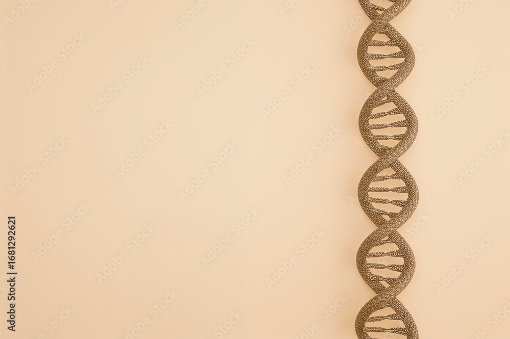Poster dna molecular chain model viewed from above on a beige surface with space for text