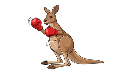 Kangaroo Boxer Ready to Fight: A lively kangaroo stands poised, donning boxing gloves, embodying the spirit of competition and athletic prowess in this dynamic cartoon illustration.