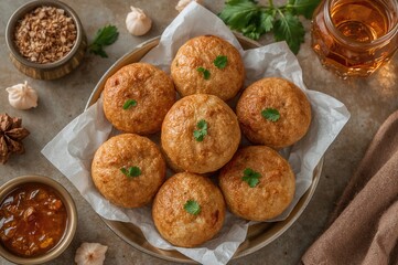 Traditional fried snack served with tamarind and mint sauce