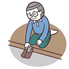 靴を揃えるシニア男性のイラスト