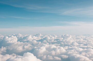 Fototapeta premium Expansive white clouds in the early hours, clear blue sky, cool breeze, long journey for holiday.