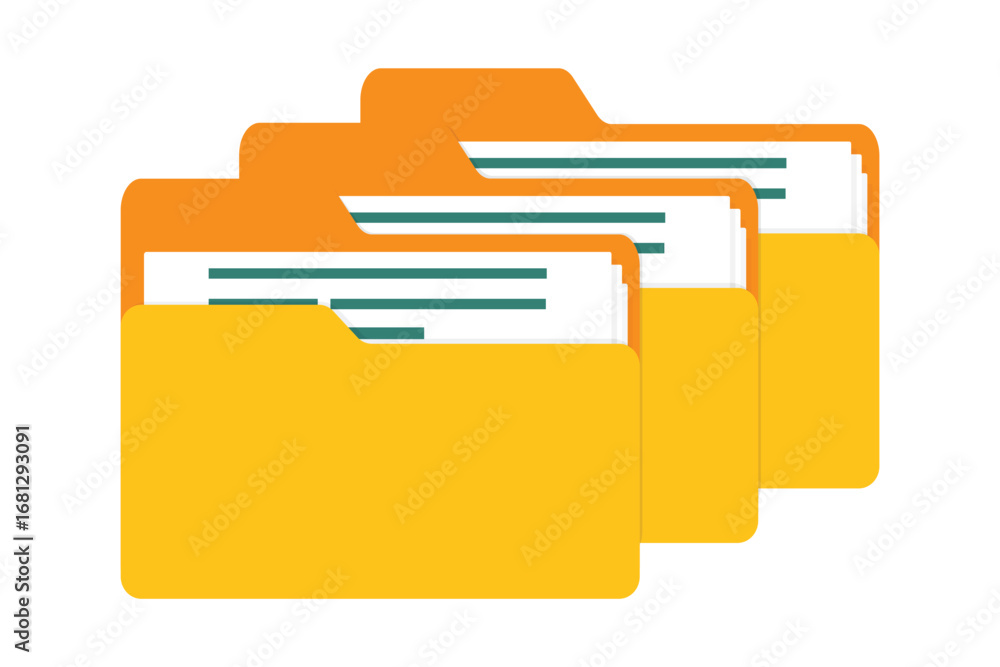 Poster computer file folder icons set. document folders. office folder icons with documents. folders for re
