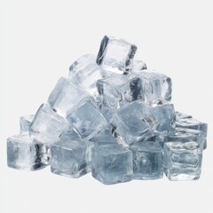 Pile of Ice Cubes on White Background, Studio Shot, Close-Up, Abstract Still Life, Refreshing Drink Ingredient, Cooling Effect