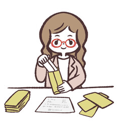 封入作業する女性のイラスト
