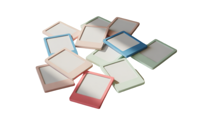 Pile of colorful pastel photo frames isolated on transparent background
