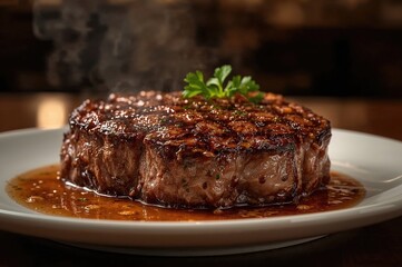 Succulent ribeye steak, expertly grilled and served hot