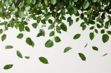 Floating green leaves against a plain background, illustrating suspension.