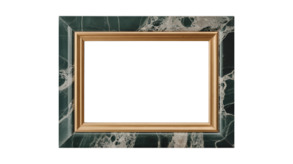 Elegant green marble frame with gold trim isolated on transparent background