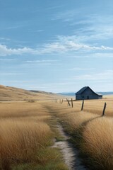 Obraz premium wheat field and house, harvest