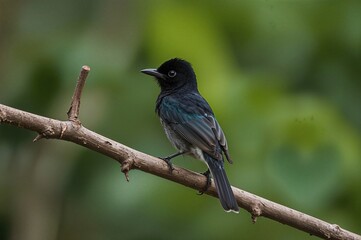 Fototapeta premium Blue Neotropical Bird Stilpnia heinei with Black Cap in Montane Habitats of Northern South America