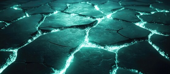 Illuminated cracks reveal a vibrant bluish glow