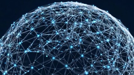 A digital representation of a network globe composed of interconnected nodes and lines, glowing. - Powered by Adobe