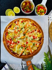Crab stick cheese pizza with melted mozzarella, savory and delicious.