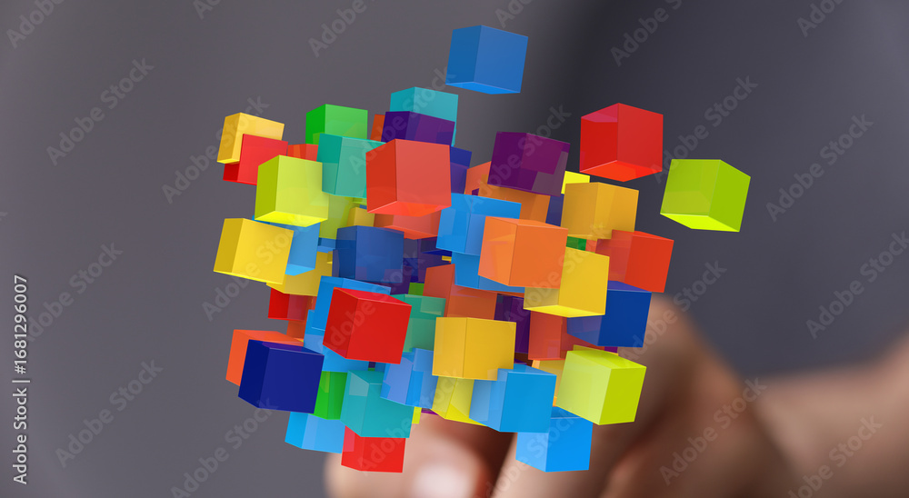 Poster abstract image of colorful cubes representing innovation, technology, and creative solutions. perfec