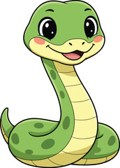 Fototapeta premium Cheerful Cartoon Illustration of a Green Snake - Fun Animal Character Design - Vibrant Art Style