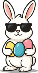 Obraz premium Action-Packed Scene, Cartoon Bunny, Festive Setting, Vector Illustration, Playful Environment, Eye-Level View, Easter Celebration