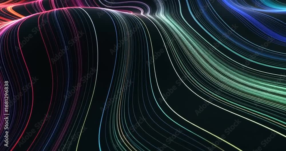 Aufkleber dynamic flowing colorful lines create an abstract digital wave pattern with vibrant neon glow