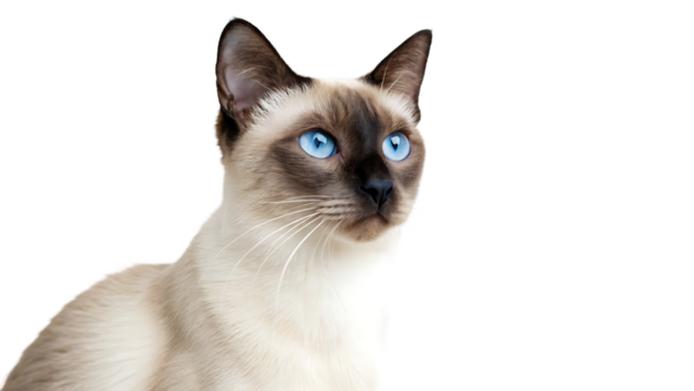 beautiful watercolour drawing of an elegant siamese cat with blue eyes sitting isolated on white background