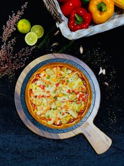Crab stick cheese pizza with melted mozzarella, savory and delicious.