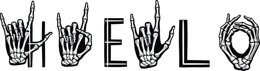 Fototapeta premium Skeleton hand hello vector halloween skeleton hand illustration
