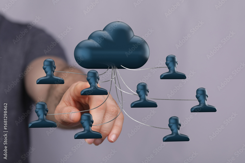 Poster image depicts a hand interacting with a cloud network, showcasing secure data sharing and collaborat