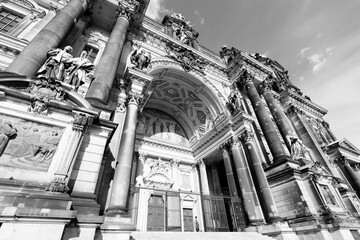 Berlin Cathedral - architecture of Berlin, Germany. Black and white photo vintage style. © Tupungato