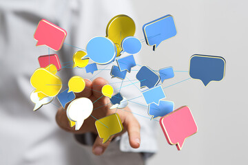 Abstract image of interconnected speech bubbles, symbolizing global communication and networking.