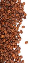 coffee beans isolated on white background close-up. Vertical photo format