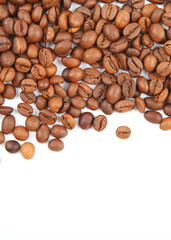 coffee beans isolated on white background close-up. Vertical photo format