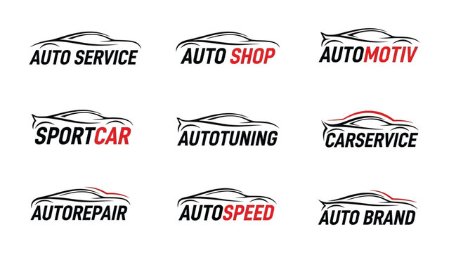 Automotive Logo Collection: A collection of sleek, modern logos showcasing various automotive services and styles, perfect for branding and promotional materials in the automotive industry.