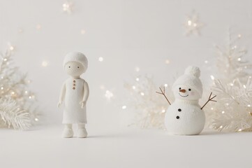 Obraz premium Isolated white doll against a snowy backdrop with festive decorations