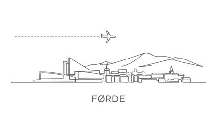Forde Norway Minimalist Skyline with Airplane