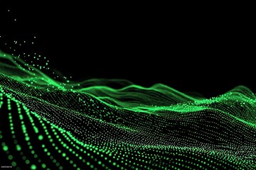 Abstract digital landscape of glowing green dots on black