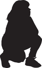 vector,silhouette of woman squatting and looking away
