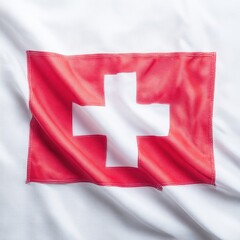 Swiss Flag on Textile Surface Displaying Bold Red and White Colors with Detailed Texture and Waving Effect Capturing National Identity and Pride