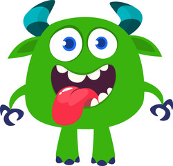 Naklejka premium Cartoon cute monster with funny face expression waving hands. Halloween vector illustration 
