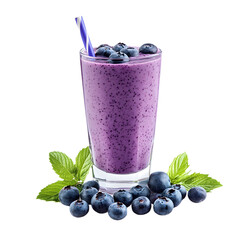 Refreshing Blueberry Smoothie Isolated on White Background