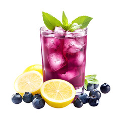 Refreshing Blueberry Lemonade on Transparent Background for Beverages and Summer Cocktails