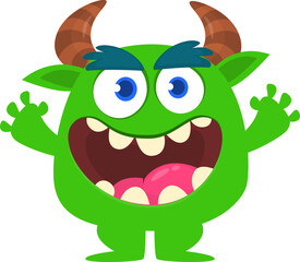 Cartoon funny monster character design with funny face expression. Halloween vector illustration 