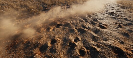 Animal tracks on dusty ground in a rural area