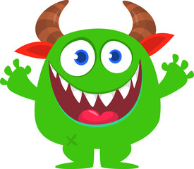 Cartoon funny monster character design with funny face expression. Halloween vector illustration 