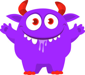 Cartoon funny monster character design with funny face expression. Halloween vector illustration 