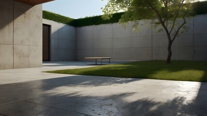 Naklejka premium Contemporary Courtyard Garden with Lone Tree, Clean Lines